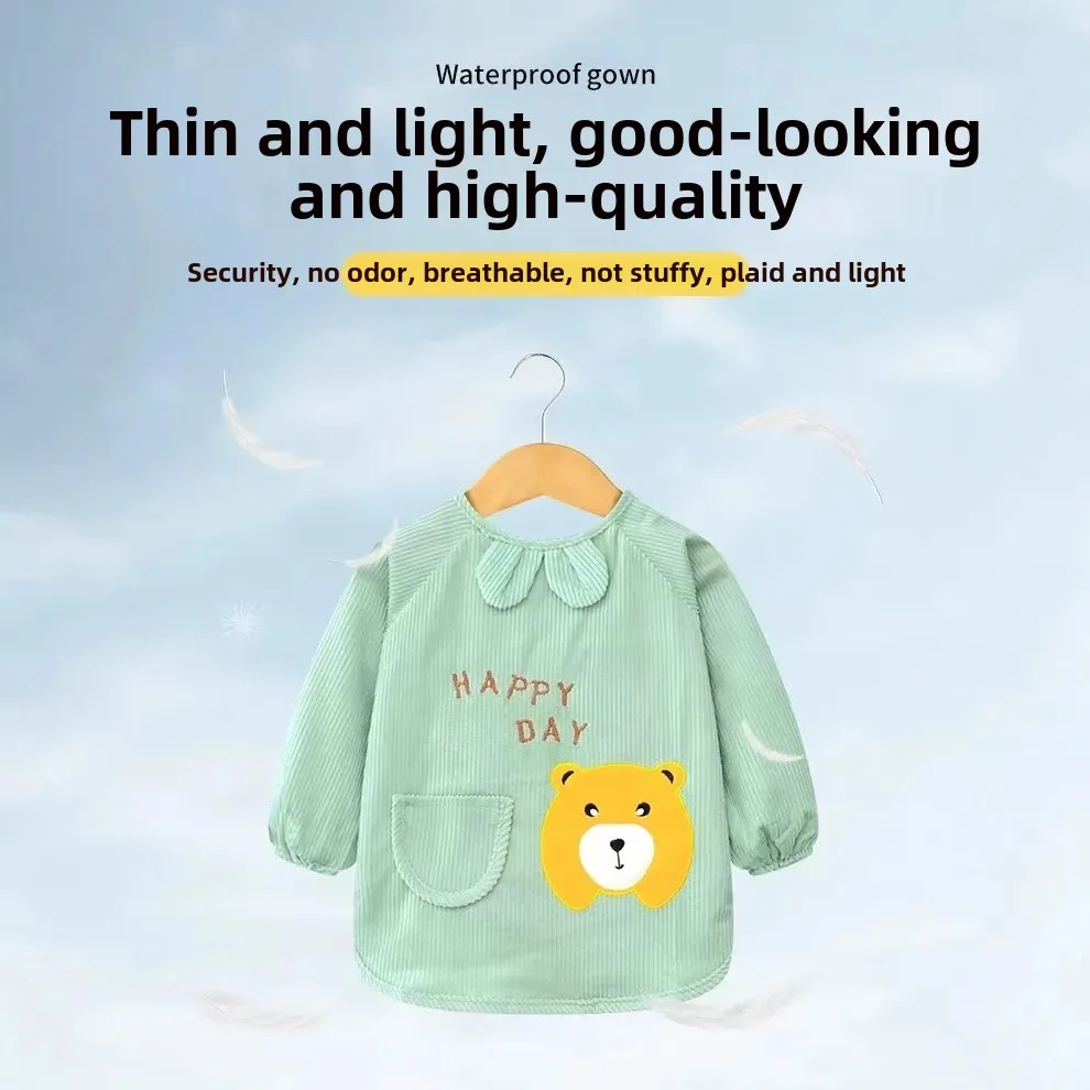 Pure Cotton Baby Feeding Apron Long Sleeve Autumn Winter Style Child Eating Coverall Dirt Resistant Protective Clothing