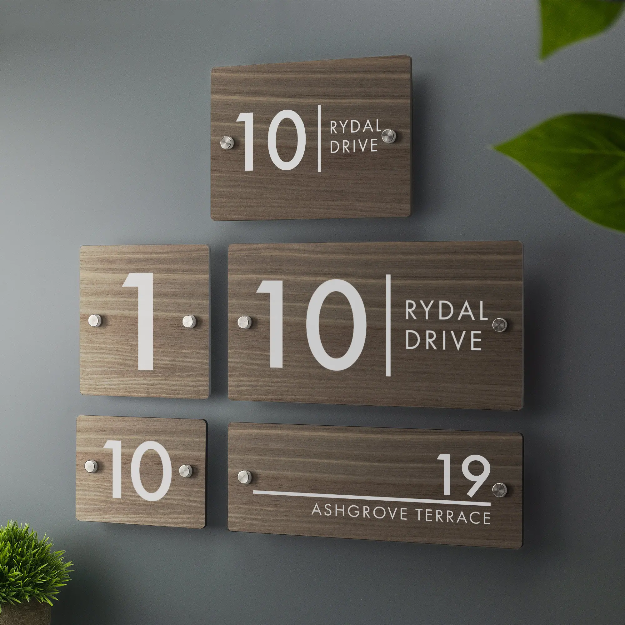 Customized Walnut Effect Acrylic House Number and Street Name Sign customized-walnut-effect-acrylic-house-number-and-street-name-sign