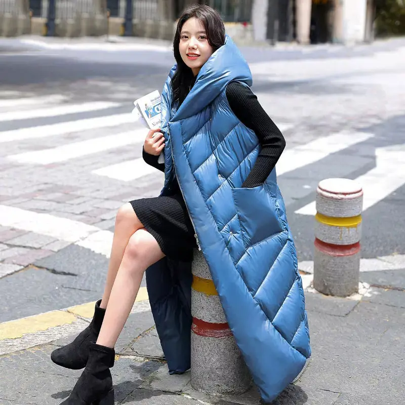 

Waistcoat Women's Long Korean Down Cotton Vest Autumn And Winter Trendy Padded Jacket Hooded Sleeveless Fashion Outerwear T336