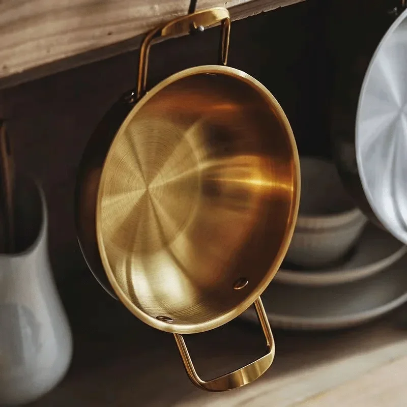 Durable Picnic Snack Plates Stainless Steel Paella Pan with Handle High Quality Seafood Rice Pot Gold Silver Dry Pots