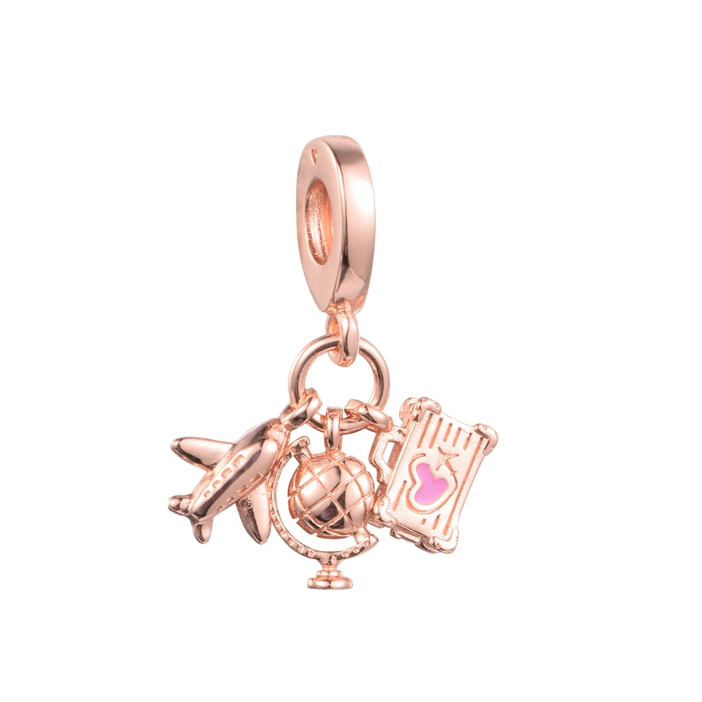 

DIY подходит для CKK талисманы браслеты самолет, глобус и чемодан тройные розы бусины 100% _-серебряные-ювелирные изделия krmb 2022 Новинка