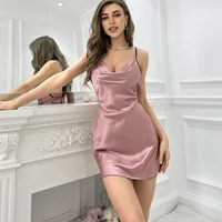 Robe de nuit élégante pour femme, couleur unie, col en V, dos nu, bretelles croisées, décoration papillon, en soie simulée fine 5