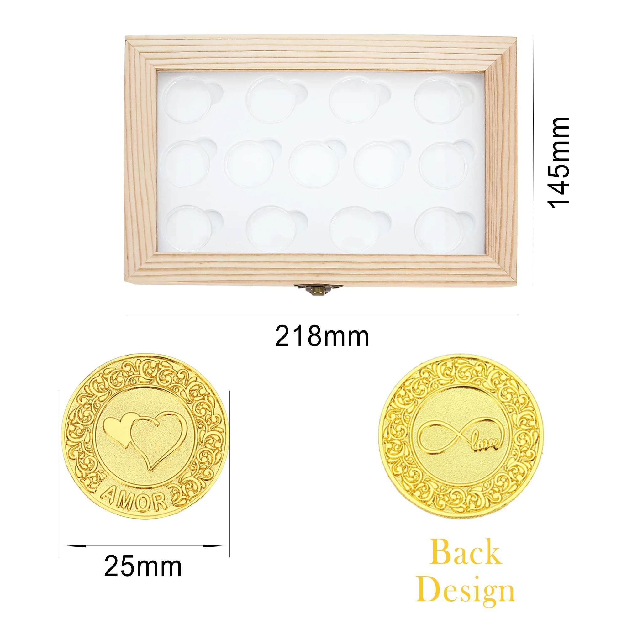 웨딩 유니티 코인 13단어 카톨릭 결혼 라스 아라스, 나무 상자 포함 웨딩 유니티 코인 세트, 결혼-Freehip.co.kr