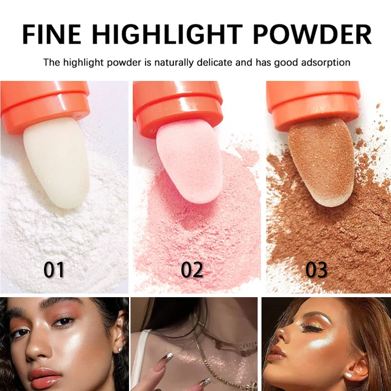 Body Glitter Highlighter Pigment Makeup 3 color High Gloss Sparkle Loose Powder Sparkle Patting Powder for Hair Face Eyes Lip 4