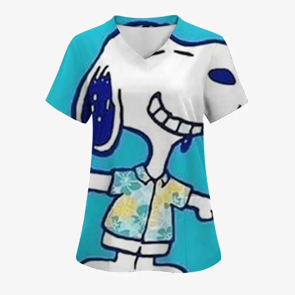 Fashion Vintage Y2k Tops V-neck Snoopy T-shirt Pocket Woman Clothes Short Sleeve Tee Clothes Women Womens Tops and Blouses 4
