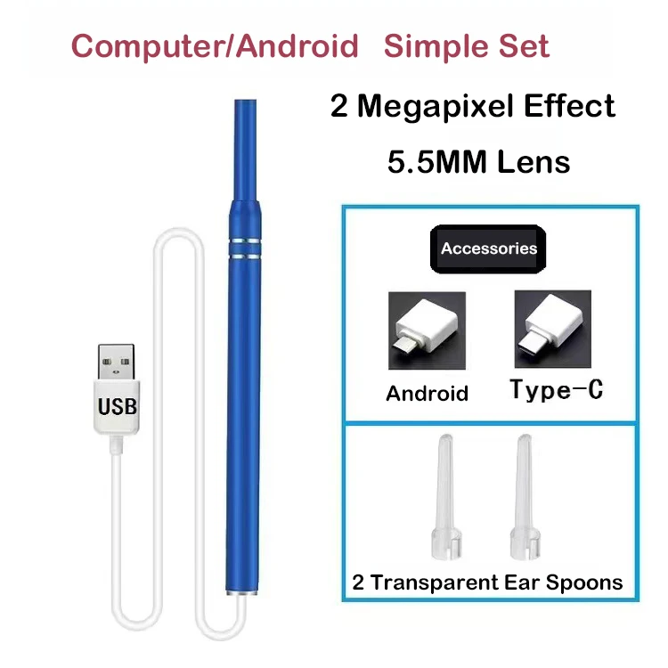 Endoscope visuel de caméra endoscopique de scoop d'oreille, outil d'inspection  de livres d'oreille, endoscope Android, soins personnels, 6LED, IP67, 5MP