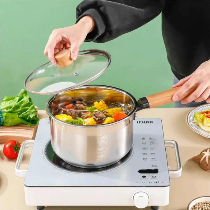 

Stainless Steel Milk Pot Baby Food Cooking Tools Kitchen Milk Pan Non Stick Pot with Lid Noodle Soup Stock Cookware Gas Stove