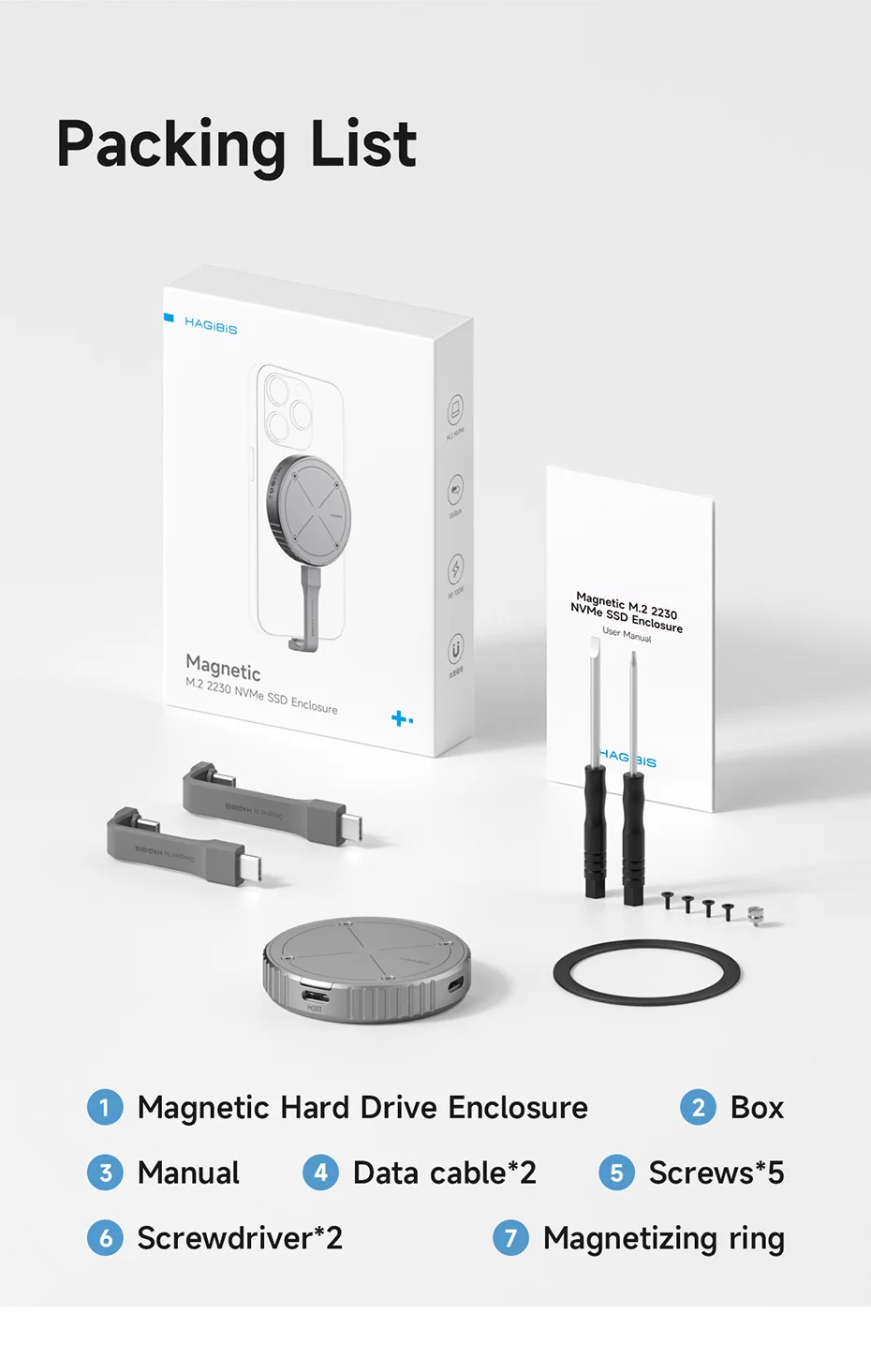 Magnetic M.2 2230 NVMe SSD Enclosure Hagibis