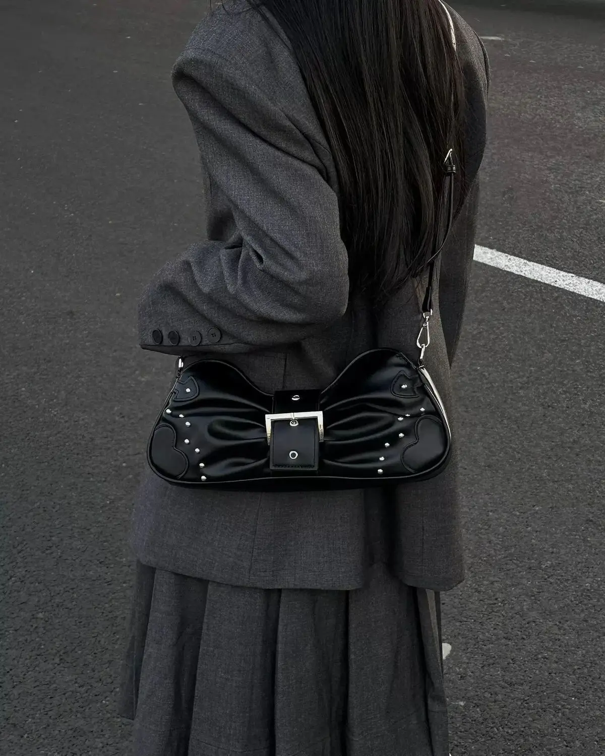 JIAERDI Fairycore Black Handbag Wallet Women Vintage Leather Soft Chic Y2k Shoulder Bags Ladies Casual Crossbody Bags Aesthetic