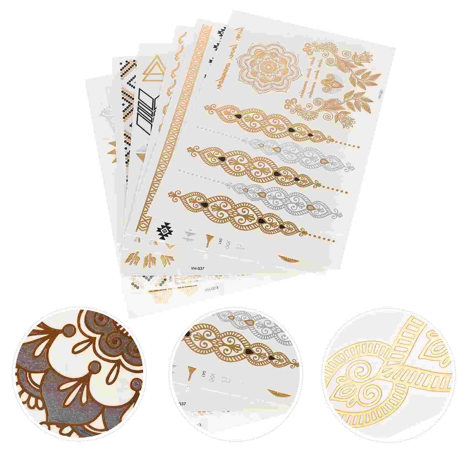 

12 Sheets Bronzing Tattoo Stickers Gold Face Temporary Tattoos for Women Metal Water Film Metallic