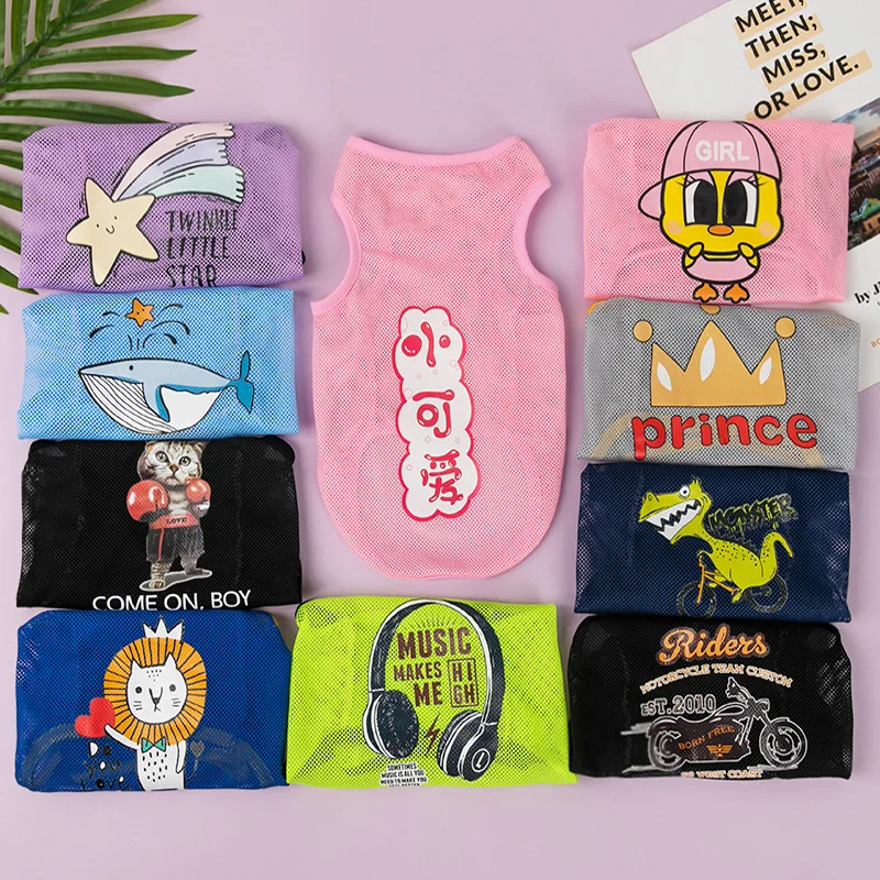 Cute Cartoon Pet Dog Clothes Summer Thin Mesh Dog Cat Vest Cat Teddy Pomeranian Pet Puppy Breathable Cool Clothing Costume