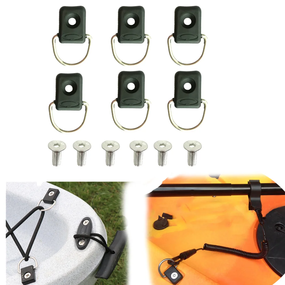 6PC Canoe Kayak D Rings Fitting Outfitting Fishing Rigging Bungee Kit Accessory with Screws