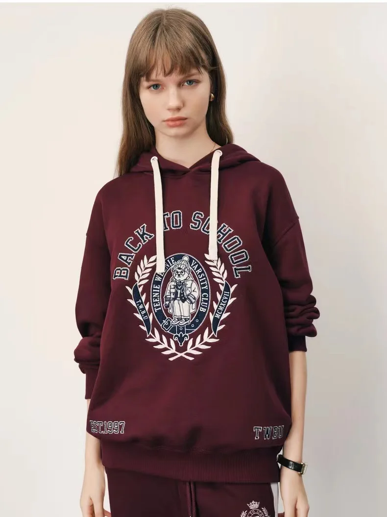 

Bear Letter Embroidery Hoodies, Hooded Sweatshirt, Full Sleeves, Loose, Casual, Preppy Tops, Goth Clothing, Y2k