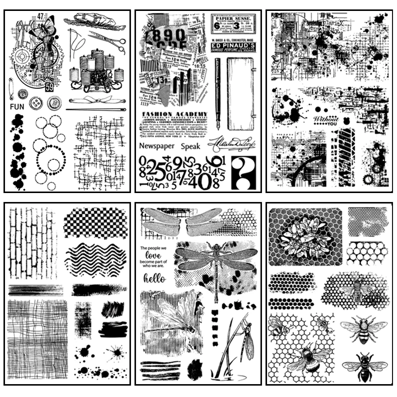 Clear Stamps Clear Rubber Stamps Background Theme Silicone DIY Junk Journal Supplies Deco Scrapbooking Multicolored Texture Transparent Rubber Stamp
