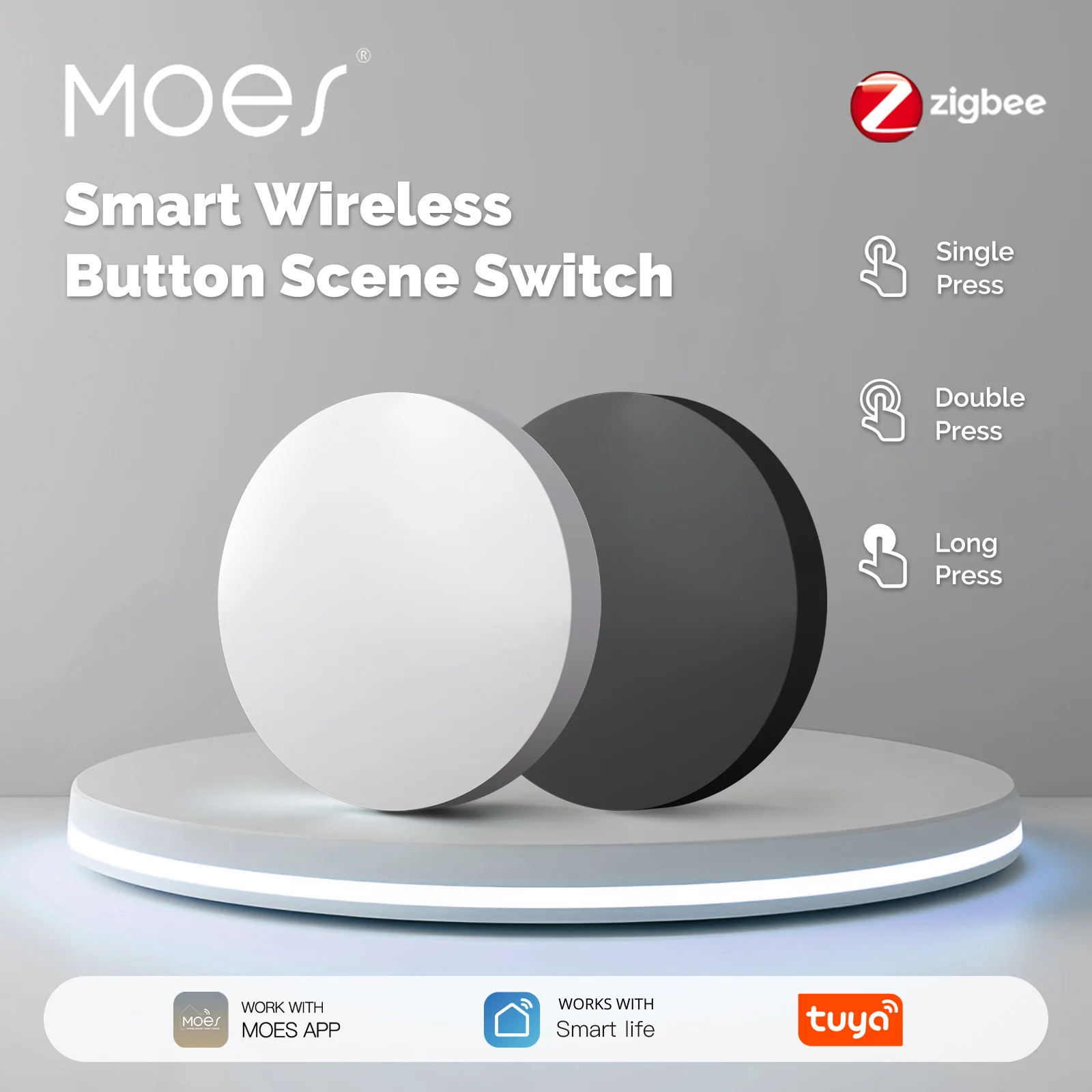 MOES Tuya ZigBee ปุ่มไร้สายอัจฉริยะ สวิตช์ฉาก แบตเตอรี่ขับเคลื่อน การตั้งค่ามือถือ การเชื่อมโยงหลายฉาก รีโมทคอนโทรลไร้สาย 1