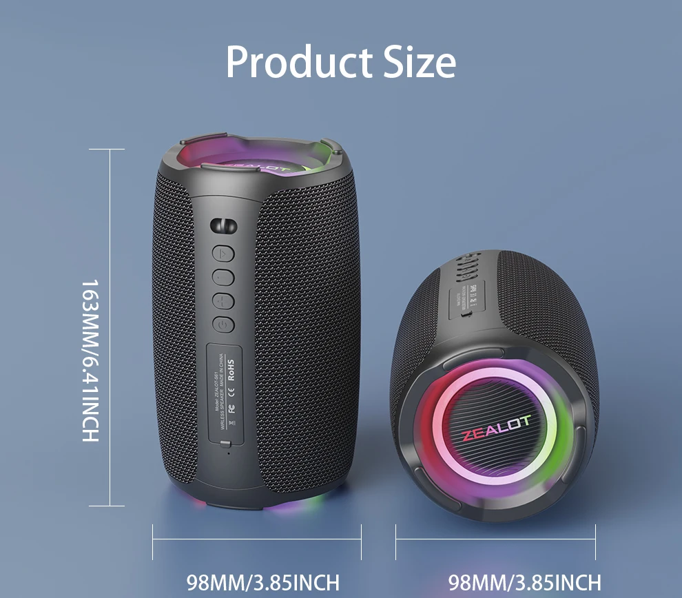 ZEALOT S61 20 W kabellose Lautsprecher, tragbarer Subwoofer-Lautsprecher für den Außenbereich, 3000-mAh-Akku, EQ-Modus, Dual-Pairing. – Detail 16