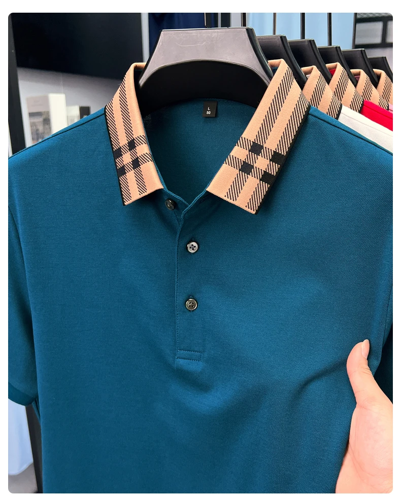 High quality striped lapel short sleeve T-shirt men's summer comfort fashion trend loose casual new breathable luxury polo shirt 18 Sdd8e7507803e451690a996bad2f59e80F