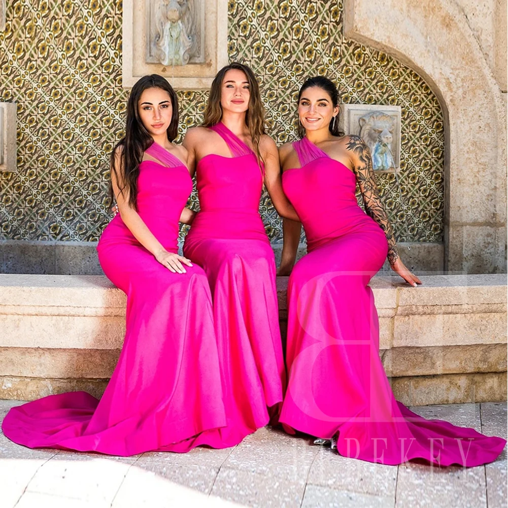 

Fuchsia Satin Bridesmaid Dresses Sweetheart Wedding Party Dresses 2024 Mermaid Elegant Gowns Long Wedding Ceremony Dress Robe