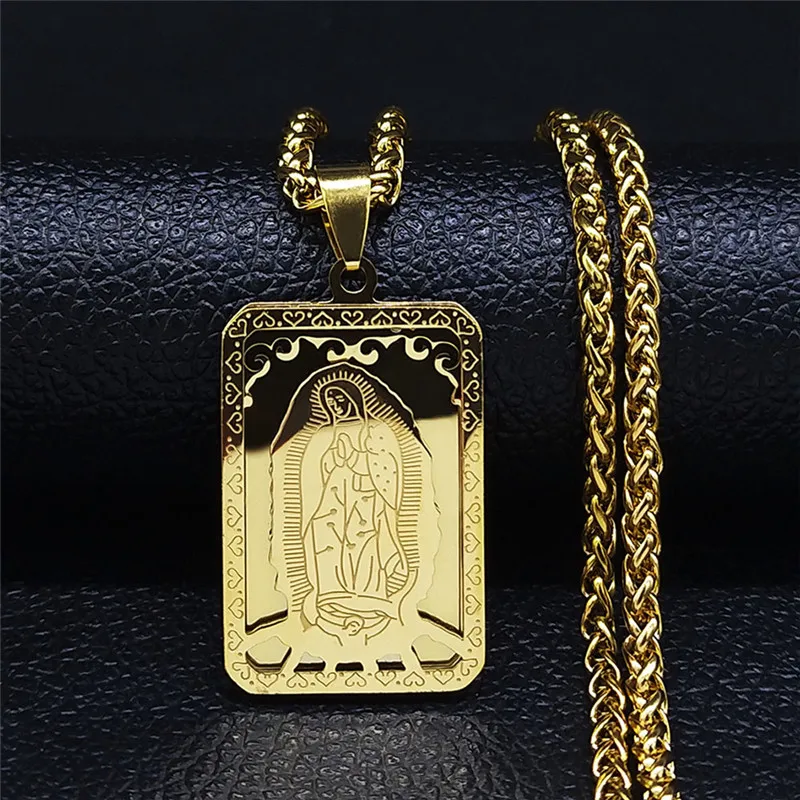 SAELACY 14K Gold Plated Virgin Mary Necklace - Guadalupe Pendant With Stainless Steel Chain, Gift Ready - View #8
