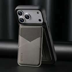 Elegant 2 - in - 1 Detachable Magnetic Leather Wallet Phone Case with Color - Blocked Card Pocket - iPhone 15 Plus (Gary)