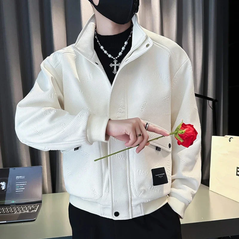 

3D Embossing Men Jacket Winter Thicken Warm Bomber Male Slim Stand Collar Business Casual Outwear Parkas Clothing