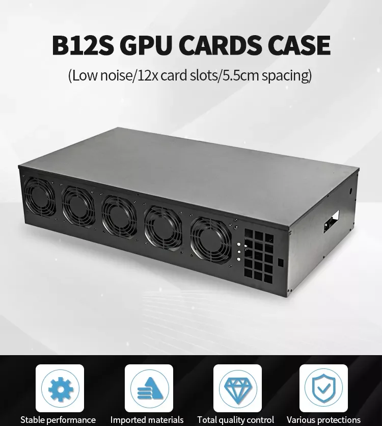 B12S 12 GPU 무소음 서버 프레임 케이스 컴퓨터 GPU 케이스 커스텀 케이스 8/12 GPU 마더보드 파워 서플라이 포함