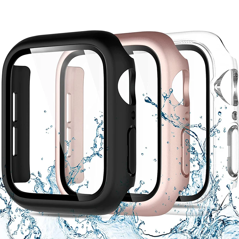 Vetro + Cover Per Apple Watch Case 44Mm 40Mm 45Mm 41Mm 42Mm 38Mm Iwatch Accessorie Screen Protector Apple Watch Serie 3 4 6 Se 7 8