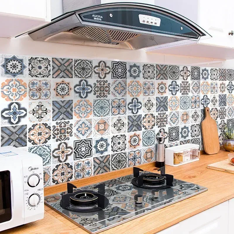 

40/60cm Oil Proof Kitchen Furnitur Wall Stickers Self Adhesive Bathroom Tile 3D Waterproof Vinyl Cabinet Wallpaper