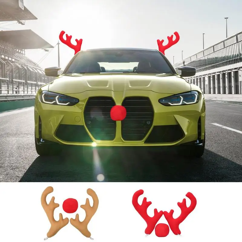 

Christmas Antler Car Decorations Reindeer Antlers Nose Horn Car Vehicle Decoration Pendant Reindeer Costume Kit Christmas Gifts
