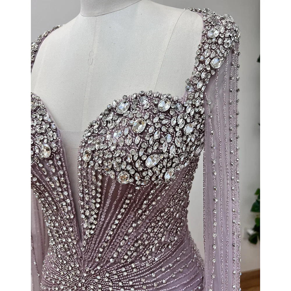Elegant Mermaid Beads Evening Dress for Women with Cape Sleeves 2025 Luxury Dubai Long Formal Prom Wedding Party Gown Customized 5