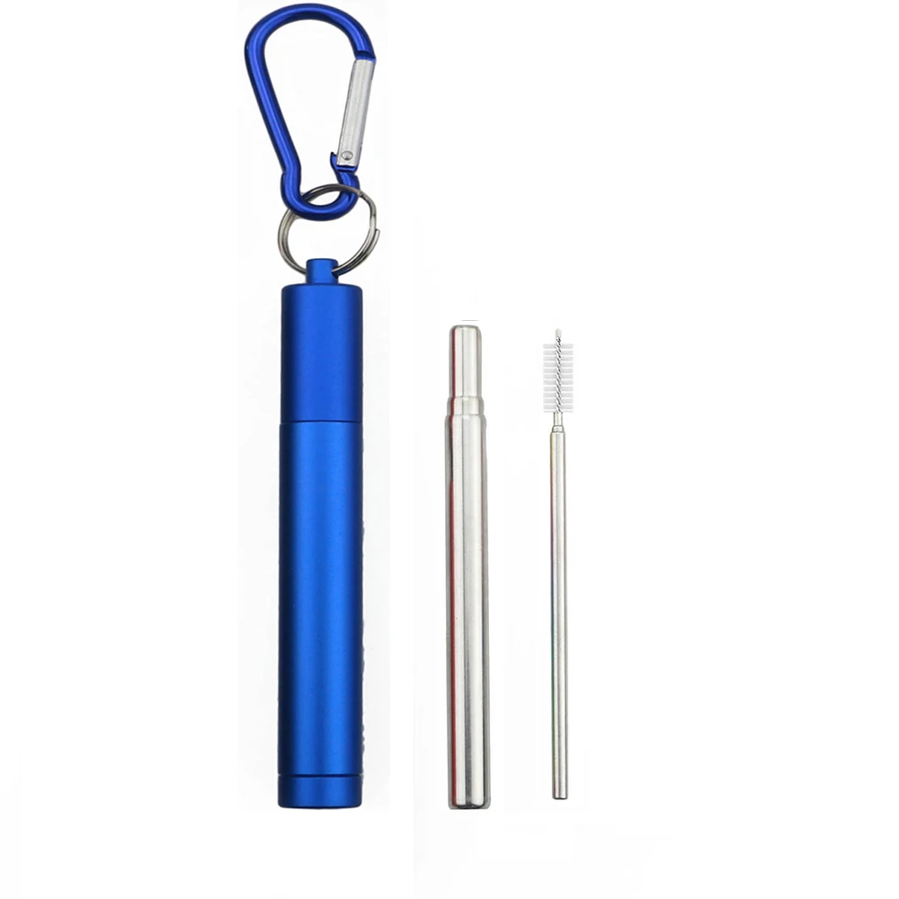 Eco-Friendly Reusable Telescopic Metal Straw Set with Cleaning Brush and Carry Case