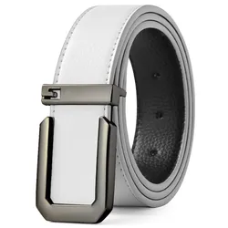 Sleek Unisex Fashion Belt with Silver Buckle - Premium Quality for Casual and Professional Wear (White black)