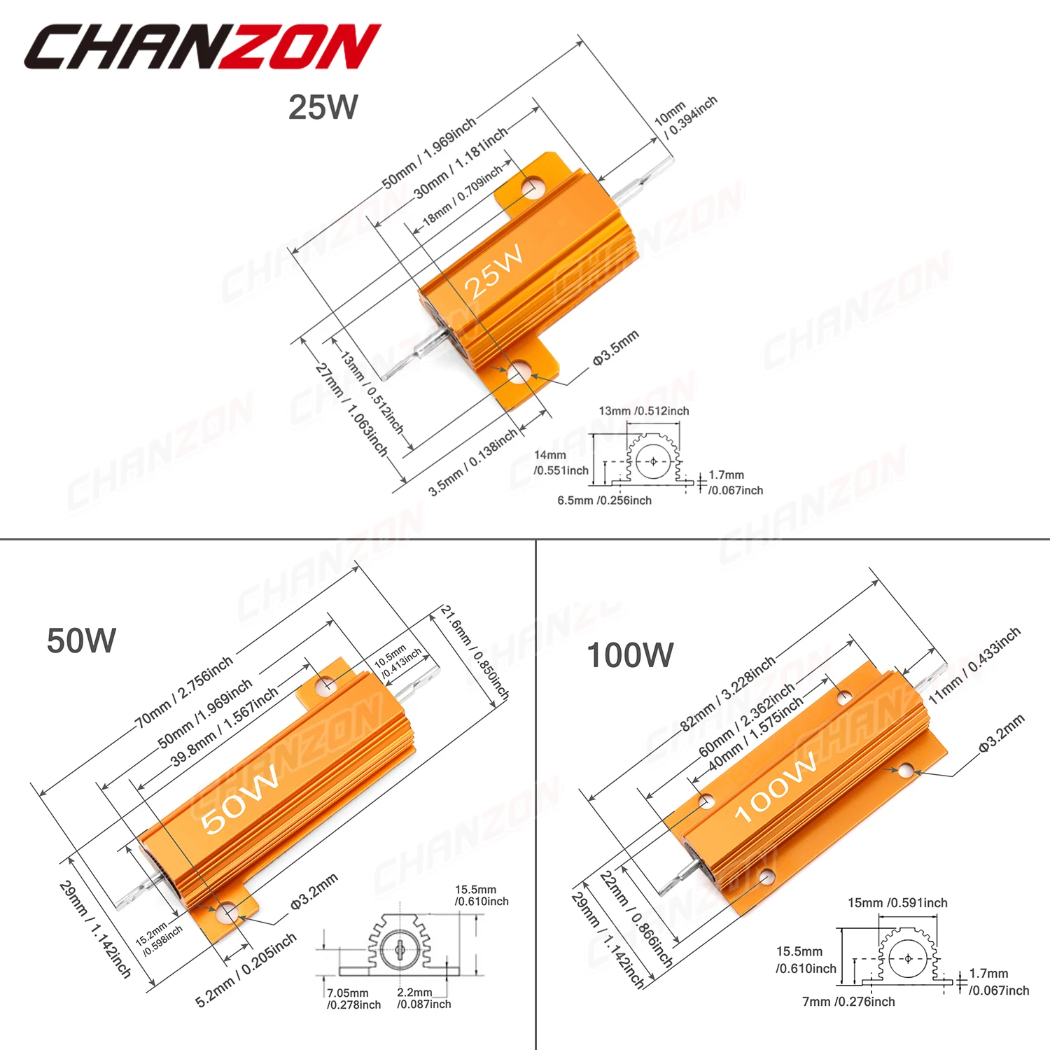 Wirewound Resistor 2pcs/Pack 25W 50W 100W 0.1 0.33 1 6 8 10 12 15 20 25 50 75 100 500 1K 10K K Ohm High Power
