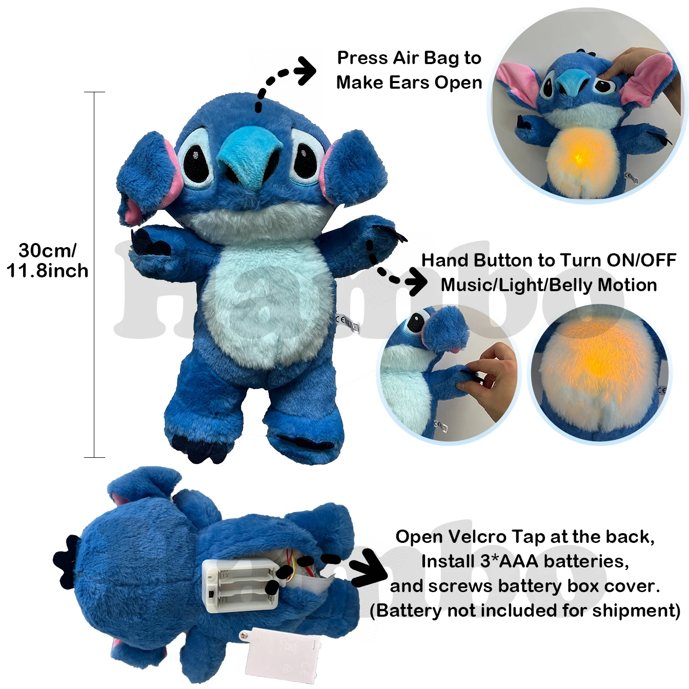Newborn Breathing Bear Stitch Plush Baby Soothing Otter Kids Soothing Music Sleep Companion Doll Toy Gift