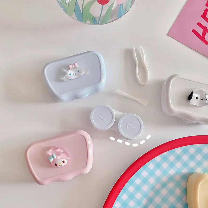 

Sanrio Kawaii Contact Lens Case Cartoon Cinnamoroll Mymelody Kuromi Pachacco Student Portable Glasses Care Storage Box