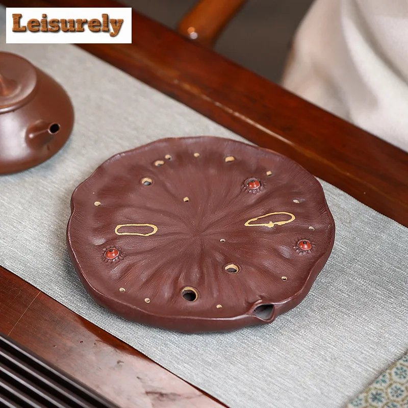 Handmade Yixing Purple Clay Pot Bearing Holder Lotus Dry Soaking Platform Water Storage Pot Tea Tray Gaiwan Base Kung Fu Teaware