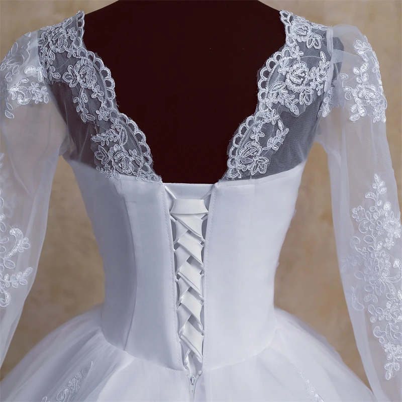 Y&M V Neck Full Sleeve Customized Plus Size Vestido De Noiva 2025 Wedding Dress Long Train or Floor Appliqe Bridal Tulle Mariage