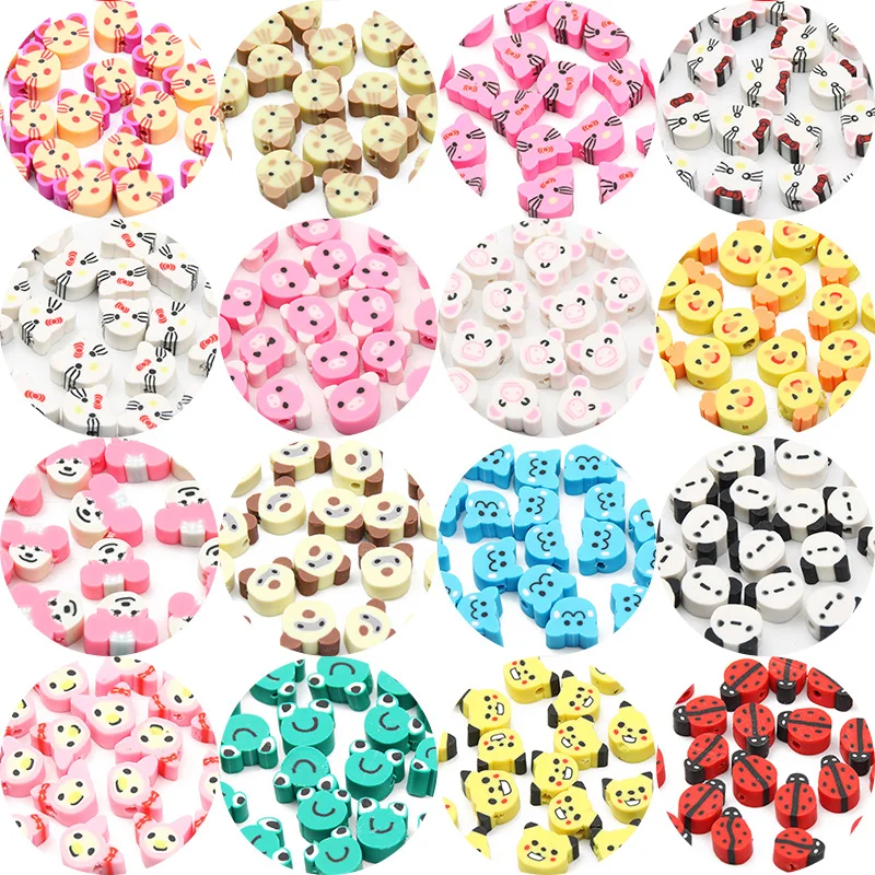 18 Style Cartoon Animal Polymer Clay Beads Handmade Clay Loose Spacer Beads For Jewelry Making Bracelet Necklace DIY Accessories