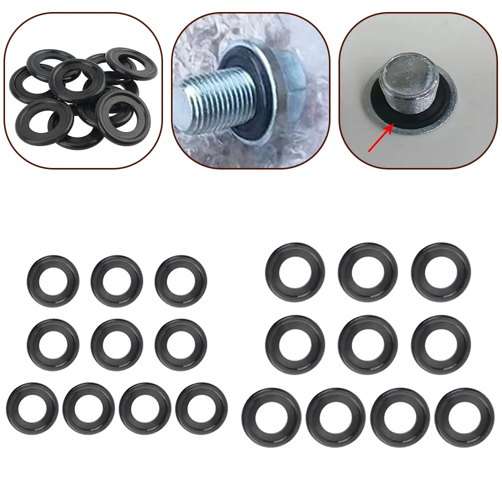 10pcs 12616850 Car Oil Drain Plug Gasket Set-M12/Threads Black Rubber Perfect Fit Automobile Front/Rear/Left/Right car oil drain plug gaskets