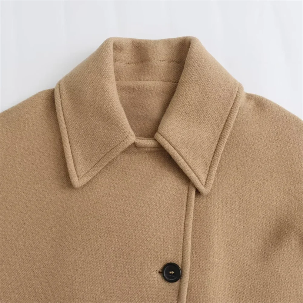 2025-Short Blended Coat for Women, Casual Polo Neck, Personalized Top, Cloak Sleeve, Winter, New 5