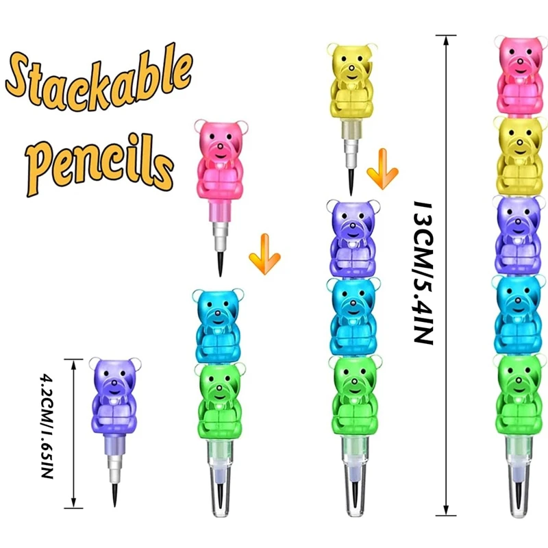30 Pieces Stackable Bear Pencils Kids Plastic Bear Shaped Stacking Pencil 5 in 1 Point Pencils for Birthday Party Supplies 3