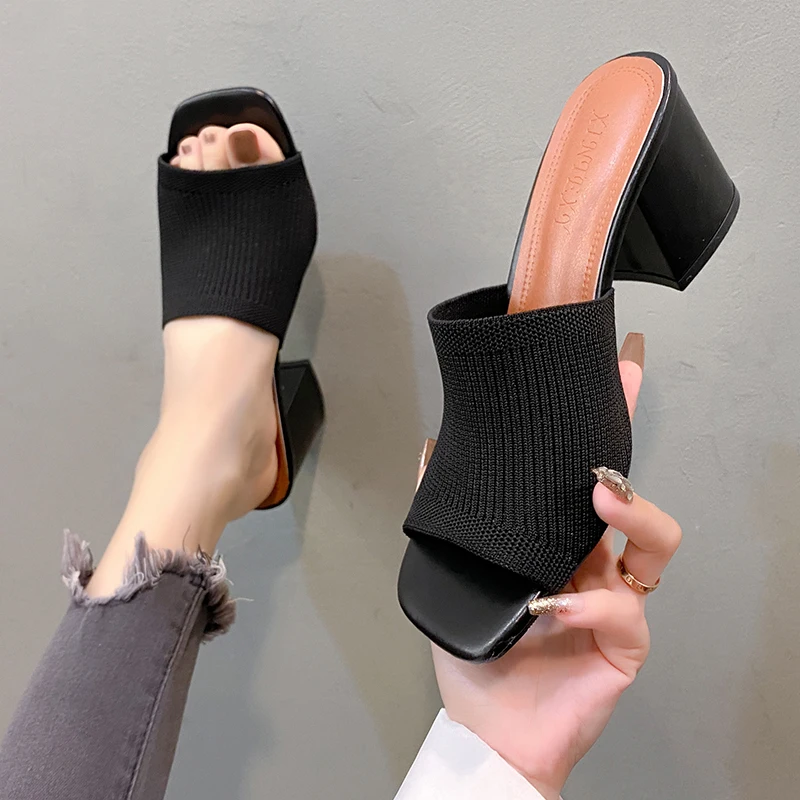 Women Sandals Slippers Luxury Summer Outdoor Casual Women Shoes Open Toe Soft High Heels Slides Black Mules Sandals Size 42 — view 6