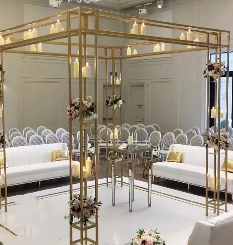

10 футов x 10 футов золотой свадебный сценический фон металлическая Арка С Подсвечниками для украшения событий свадебный фон