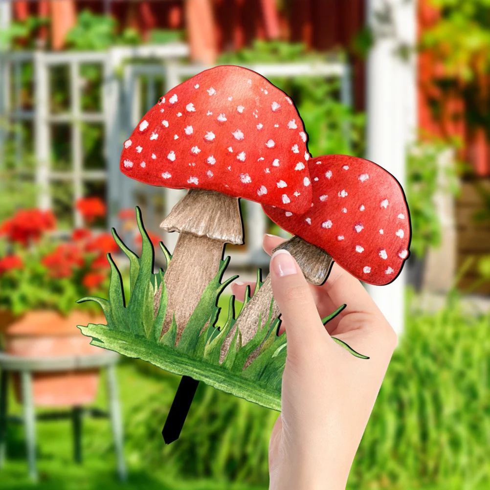 

Outdoor Ground Ornaments Lawn Mushroom-shape Decor Garden Insert Plant Green Plants Stake Sign Acrylic