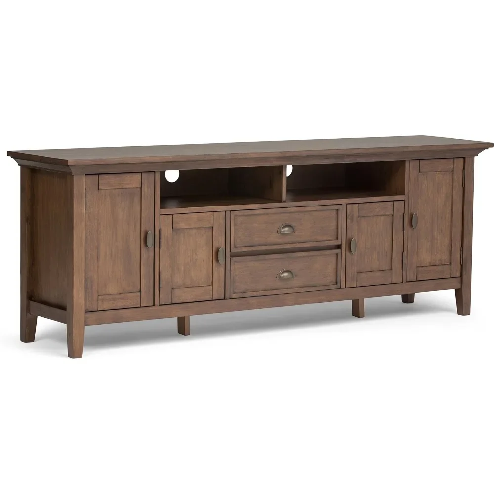 

SIMPLIHOME Redmond SOLID WOOD 72 Inch Wide Transitional TV Media Stand in Rustic Natural Aged Brown For TVs up to 80 Inches
