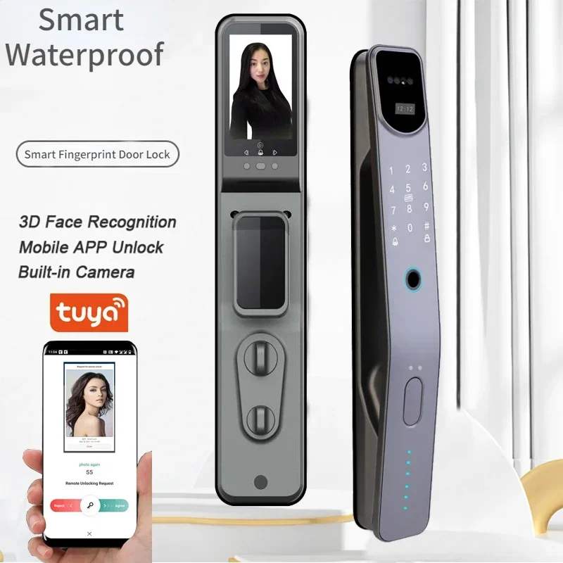 

Waterproof Tuya Wifi Electronic Fingerprint Smart Door Lock With Camera 3D Face Recognition Remote Control Anti-theft Home Lock