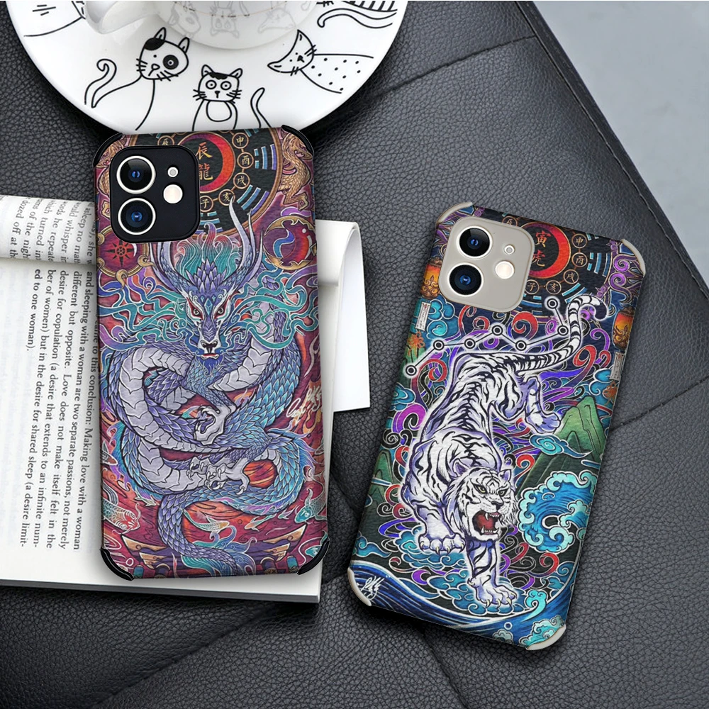 

Tiger dragon pegasus snake Lambskin case for iphone 13 12 11 Pro MAX MiNi 7 8 plus SE2020 X XS XR Cute Soft back Cover