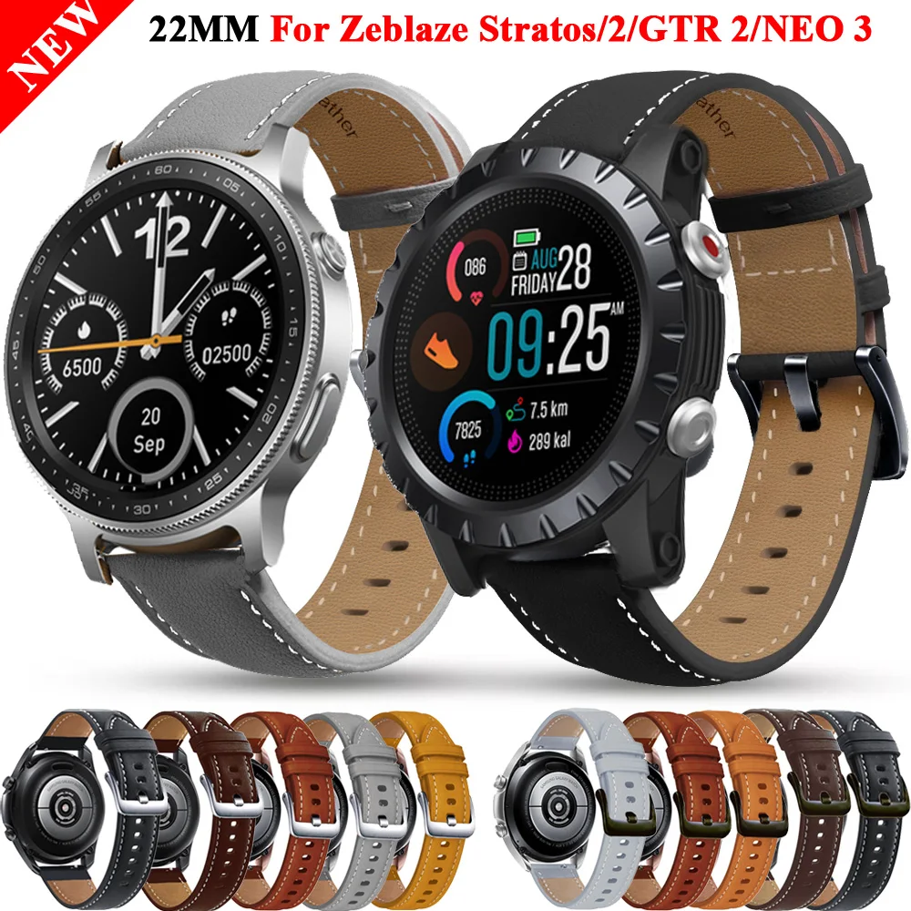 Cinturini Di Ricambio In Pelle Da 22Mm Per Zeblaze Stratos/Stratos 2/Gtr 2/Beyond 2/Swim Smart Watch Band Amazfit Stratos 3 2S Bracciale