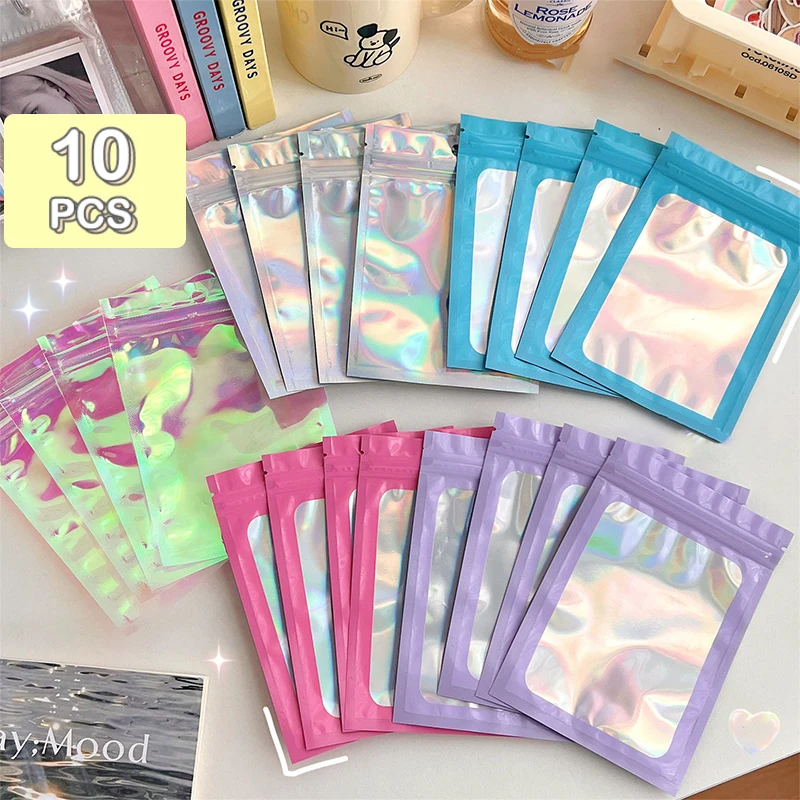

10Pcs Laser Color Ziplock Bag Jewelry Cosmetic Packaging Bag Storage Bag Nail Packaging Bag Waterproof Gift Packaging Bags