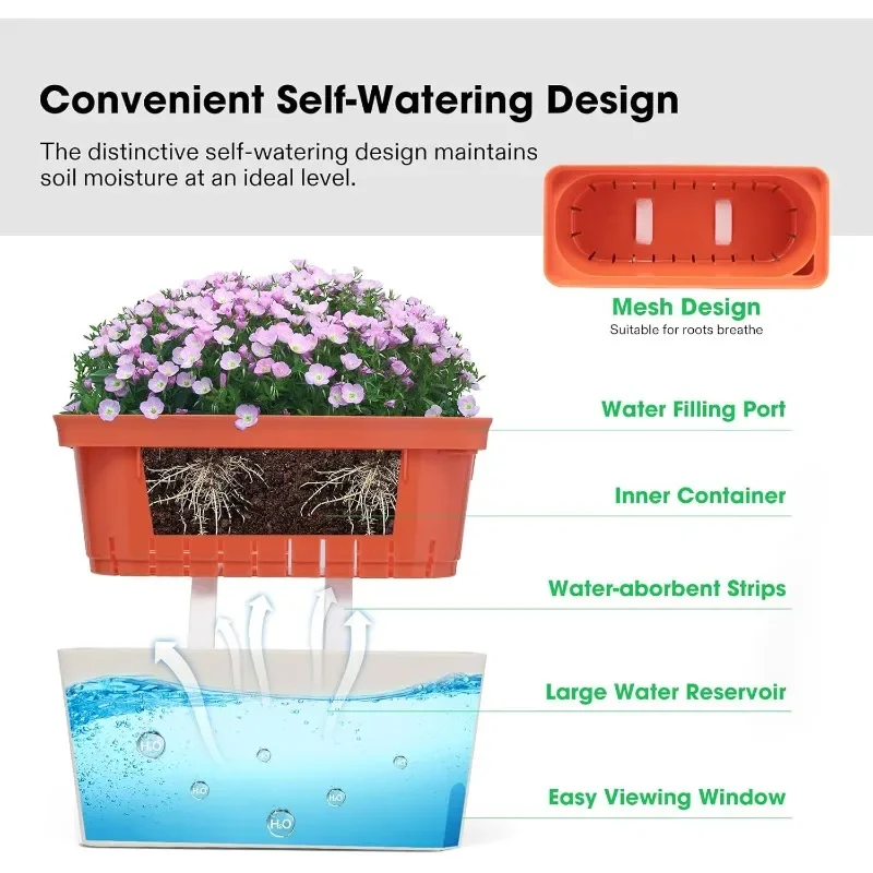 Self-Watering Herb Planters, 6-Pack, 10.5" Window Box with Plant Labels 2